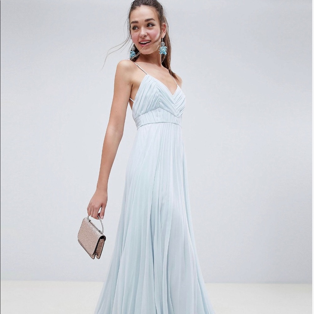 ASOS design ruched cami pleated maxi dress